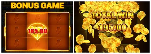 Bonus Game entry screen and Total Win result screen